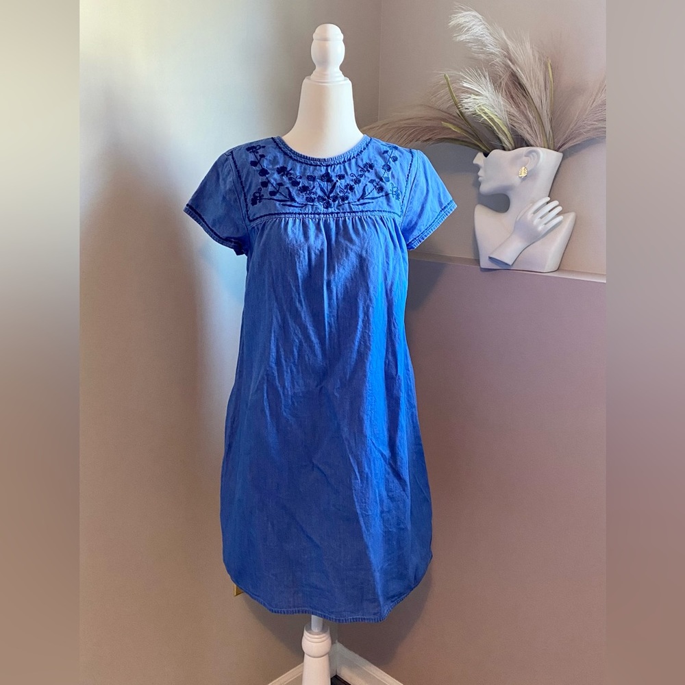Old Navy Small Flower Embroidered Demi Blue‎ Summer Spring Vacation Mini Dress
